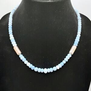Jay King Sterling Blue Opal w Silver Beaded Necklace 925